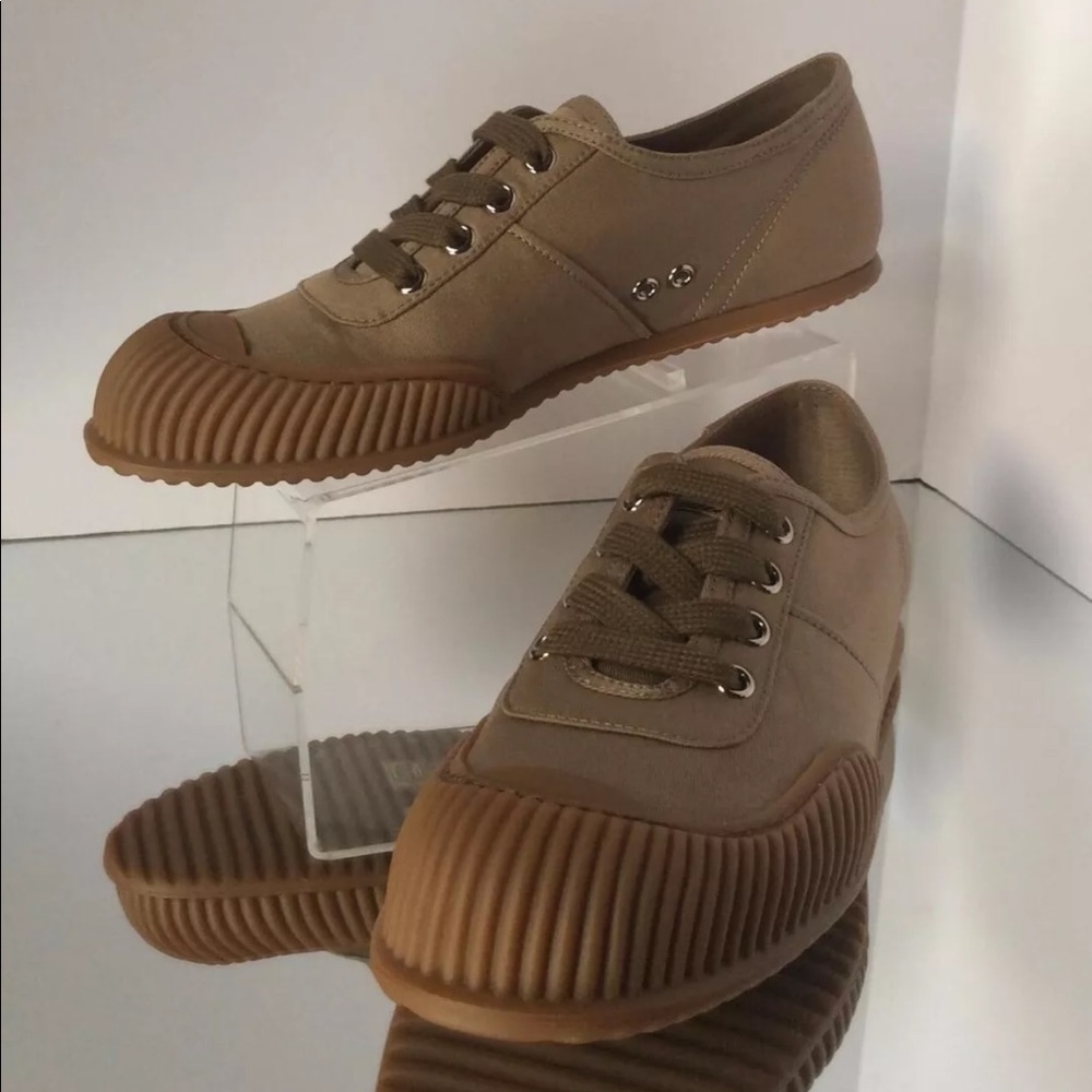 Prada New Sz.35.5 Gaberdine Khaki Lace up Sneaker - Picture 8 of 14